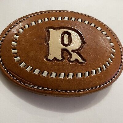 BELT BUCKLE MADE IN THE USA Leather  Custom Monogram   R 