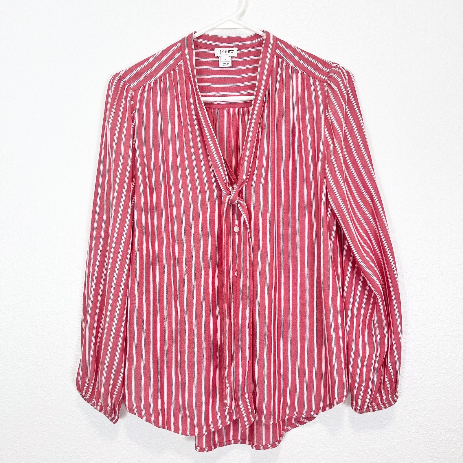 J.Crew Women's Small Red & White Striped Button Up Shirt