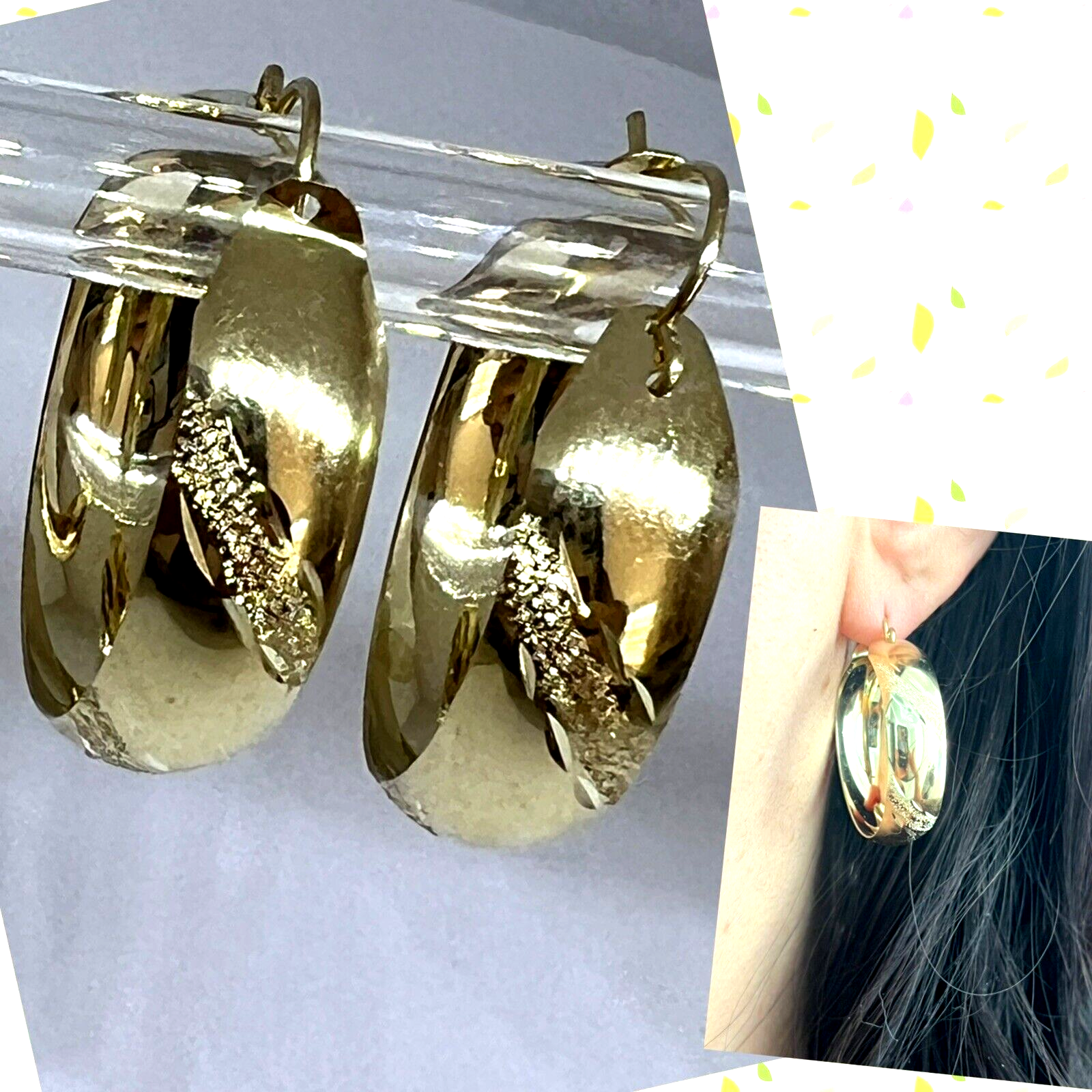 Pre-owned Handmade Gold Hoop Earring 10k Round Solid Bangle Thick Wide Chunky 8.3mm 30mm .85" In Yellow