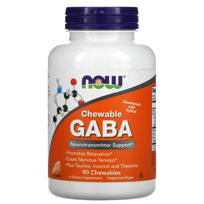 Now Foods Chewable GABA Natural Orange Flavor 90 Chewables GMP Quality Assisted,