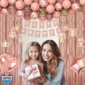 30th Birthday Decorations for Women Girls, Happy 30 Birthday Decorations for Her, Rose Gold Birthday Party Supplies with Banner, Number Balloons, Fringe Curtains, Hanging Swirls, Foil Balloons