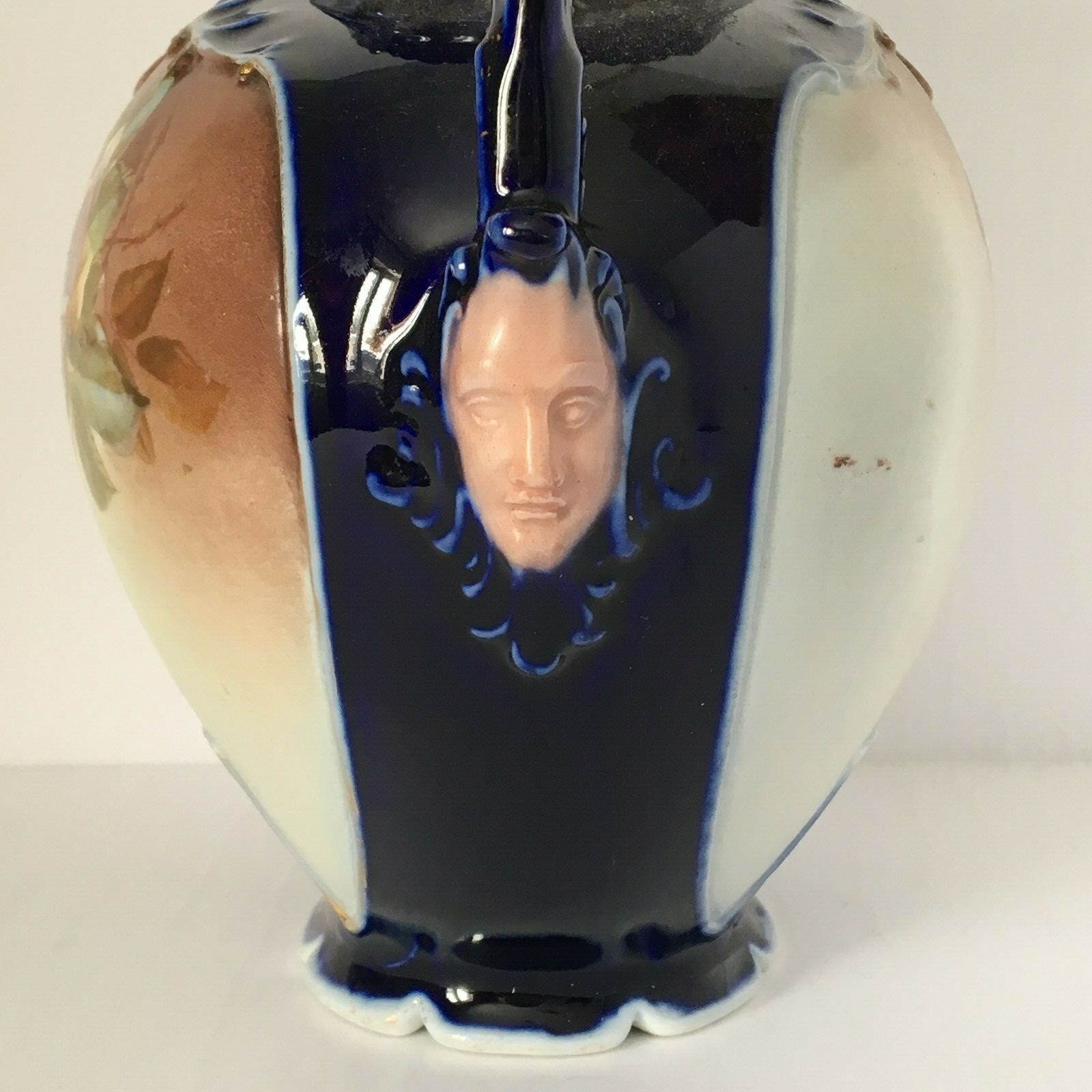 Vintage Large Reticulated Porcelain Vase with Face Handles