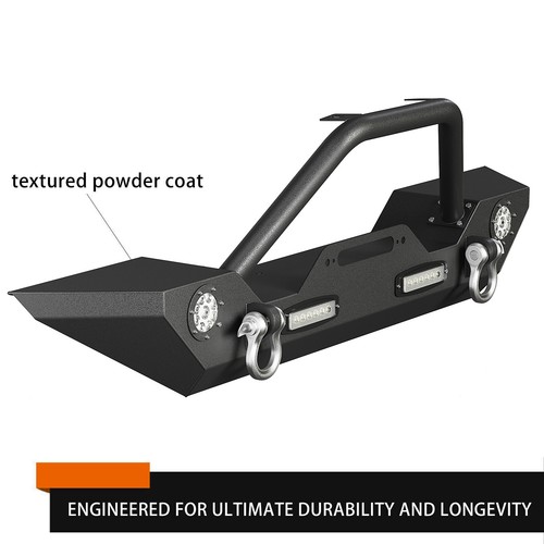 For 07-24 Jeep Wrangler JK JL Gladiator JT Front Bumper w/LED Lights Winch Plate