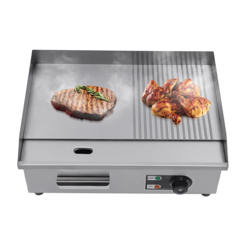 New 22" Commercial Electric Tabletop Griddle Flat Top Grill Hot Plate BBQ 1600w 