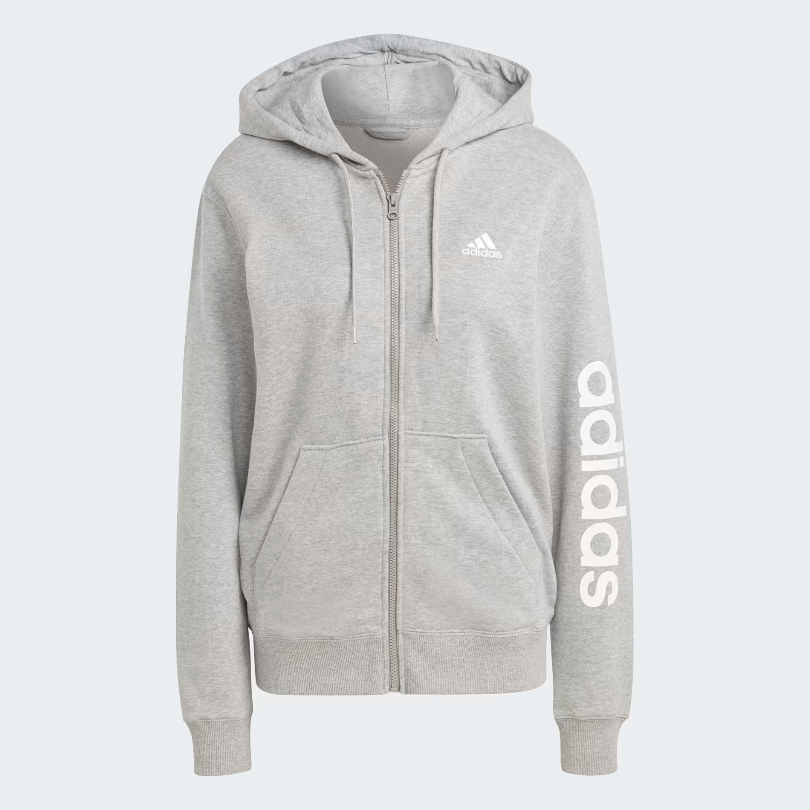 Felpa garzata Donna Full zip cappuccio Adidas Linear Ess IC6866 Grigia bianca eBay
