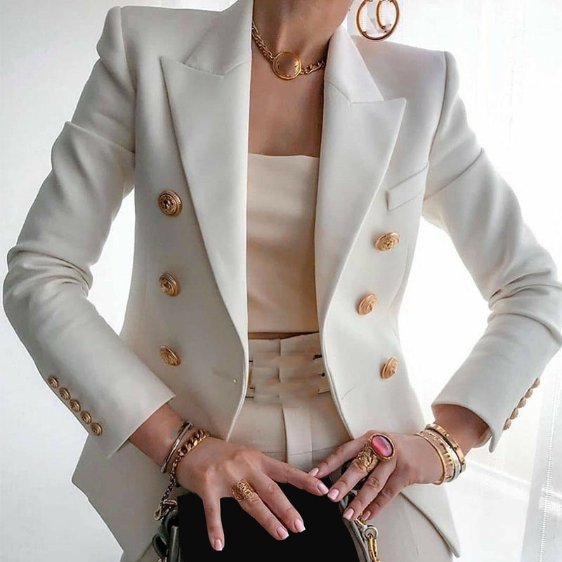 Womens Double Breasted Button Front Military Style Blazer Ladies Formal Jacket