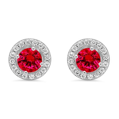 Pre-owned Pucci 1.6 Round Cut Vvs1 Halo Red Simulated Ruby Designer Stud Earrings 14k White Gold