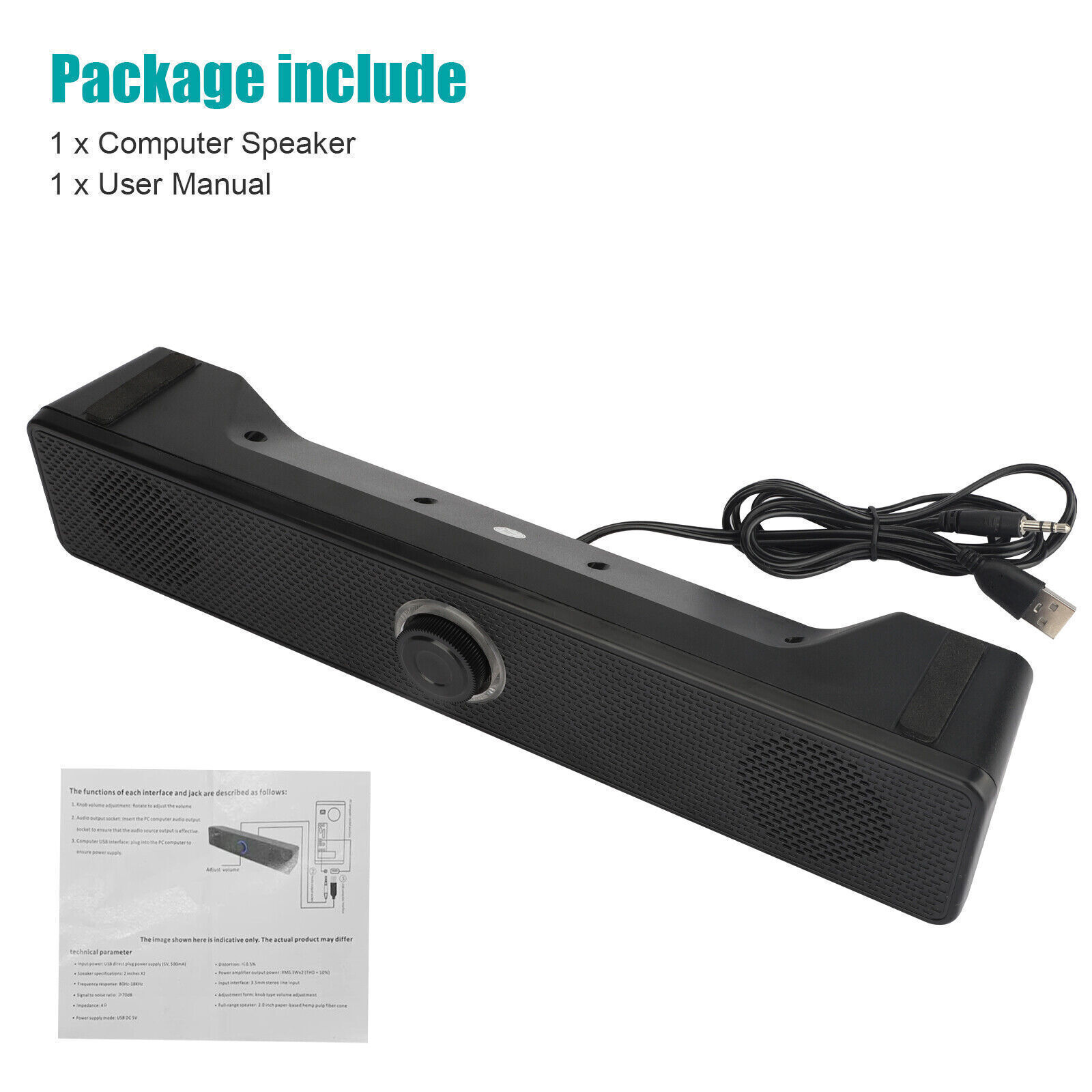 Stereo Bass Sound Computer Speakers 3.5mm USB Wired Soundbar for Desktop Laptop