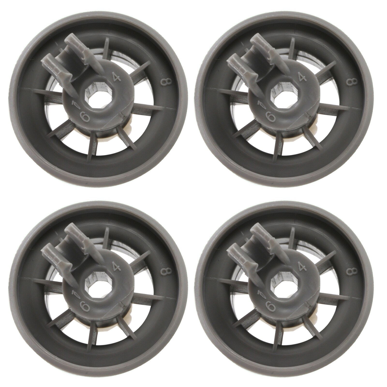 4 x Dishwasher Lower Basket Rail Wheels For Bosch Neff & Siemens Grey