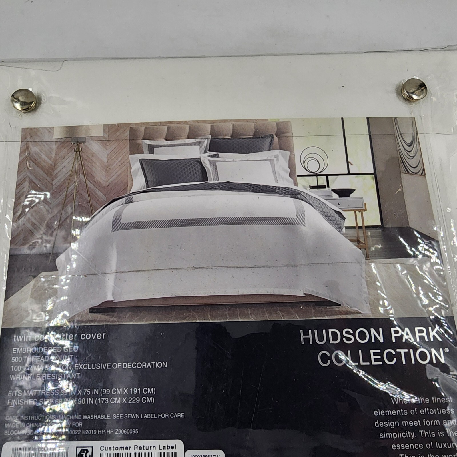 Hudson Park Collection 500TC Embroidered Geo Duvet Cover 39x75in Charcoal/White - Picture 16 of 16