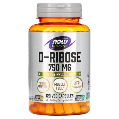 Now Foods Sports D-рибоза 750 мг 120 растительных капсул с гарантией качества GMP, веганский,