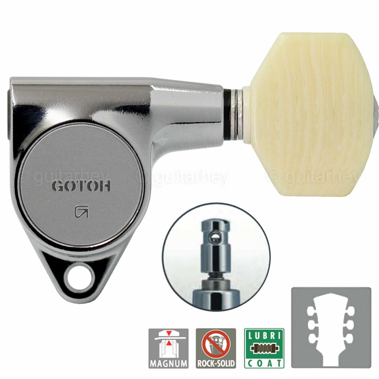 新品 GOTOH SG301-MG-20-L3+R3-Chrome NEW Gotoh SG301-M07 MG L3+R3 LOCKING Tuners Set w/ Ivory
