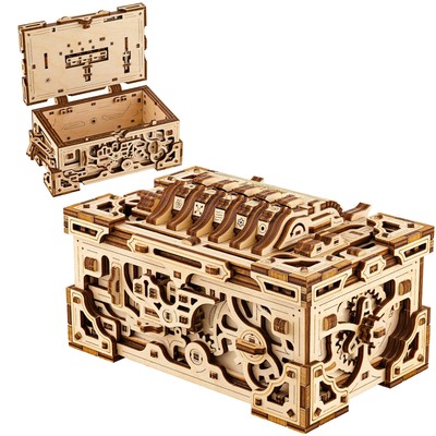 Wood Trick Enigma Chest Lock Box Wooden 3D Puzzles for Adults and Kids to Build 