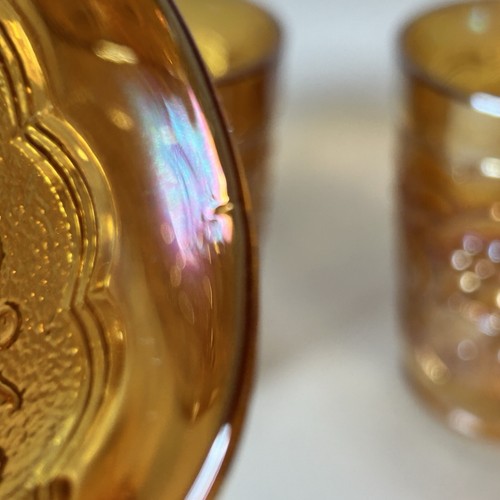 Set of 4 Vintage Imperial Carnival Glass Marigold Grape Pattern Tumbler Cups 4”