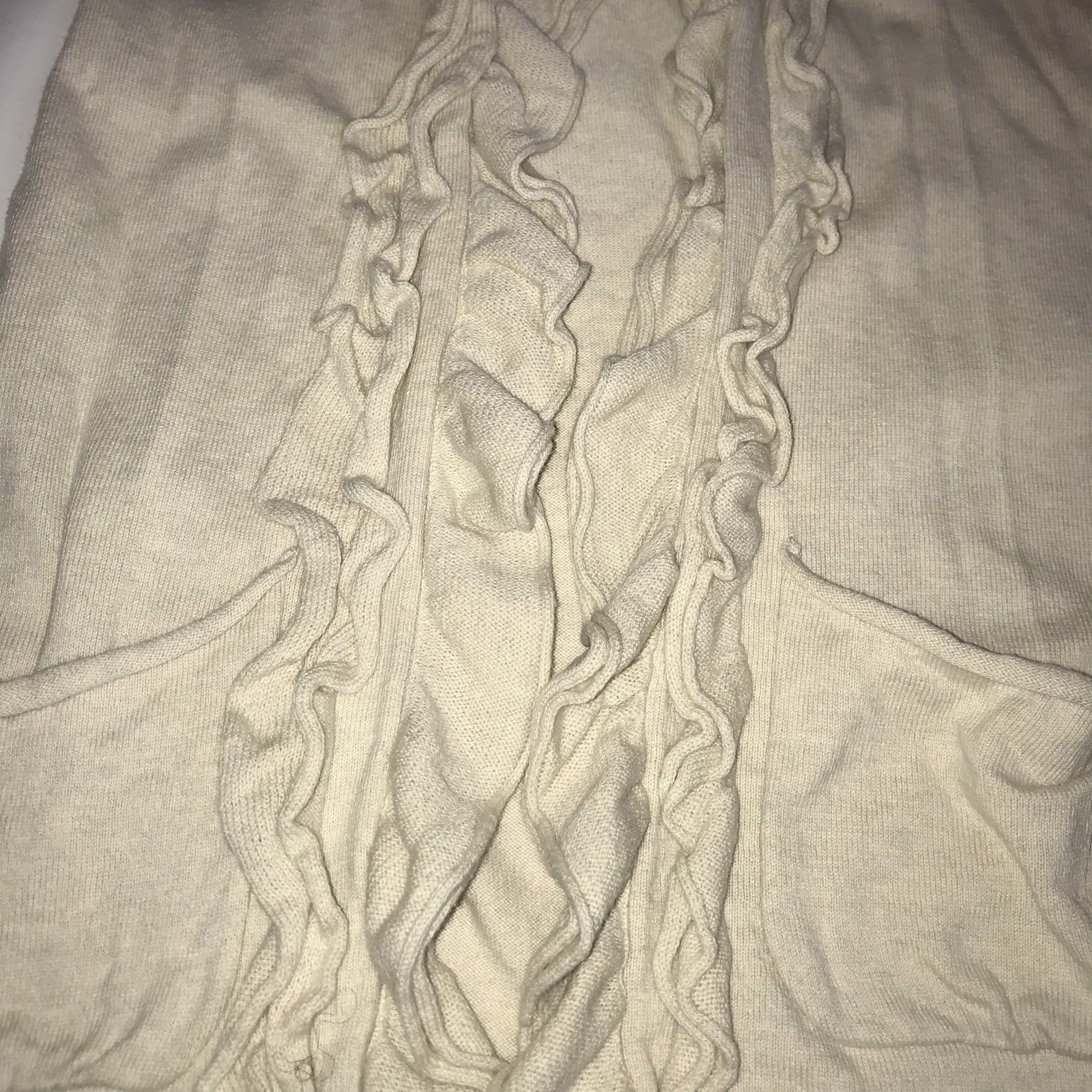 Garnet Hill Girls Cardigan Sweater Large Beige Open Front Ruffled Cotton Wool