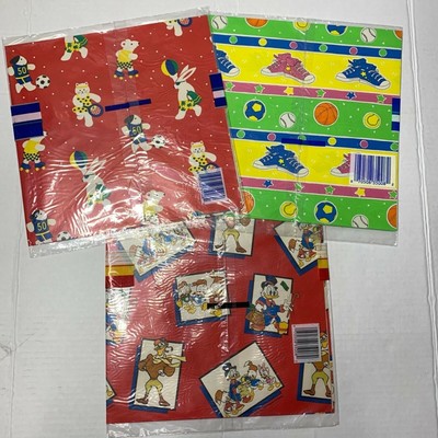 Lot of Three (3) Vintage 80s Wrapping Paper Birthday Gift Wrap Children's Disney