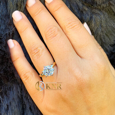Pre-owned Knr 14k Solid Yellow Gold Round Cut Moissanite Engagement Ring Solitaire Prong 3.00 In White