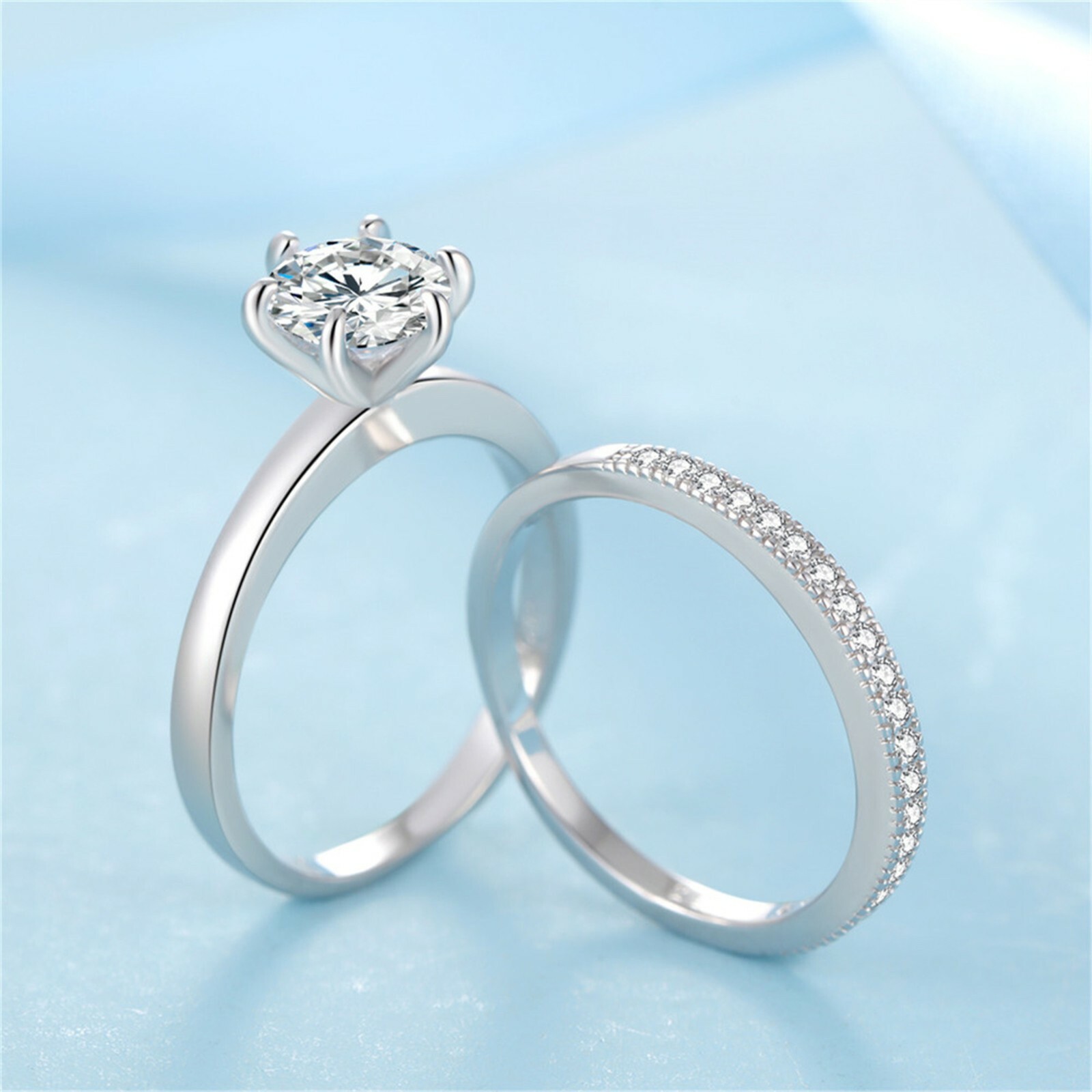 Solitaire Round CZ Wedding Engagement Rings Set 925 Sterling Silver  for Women