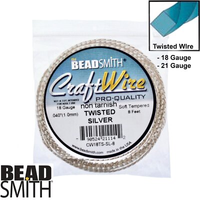 BeadSmith Twisted Silver Plated Non-Tarnish 18, 21 Gauge Craft Wire
