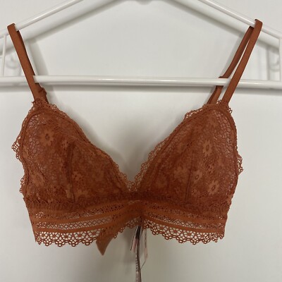 Victoria's Secret Lace Bralette  XS Rust Brown Semi Sheer Adjustable Straps NEW