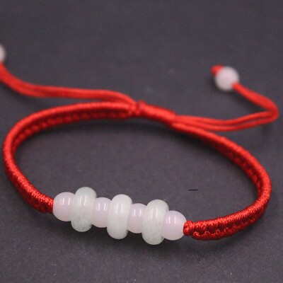 Best Gift Red String Thread Braided Knitted Jade Big Small Bead Bracelet 