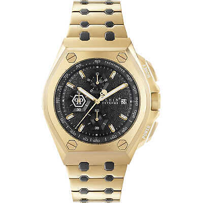 Pre-owned Philipp Plein Mens Wristwatch  Extreme Pwgaa0621 Chrono Steel Golden Black Black