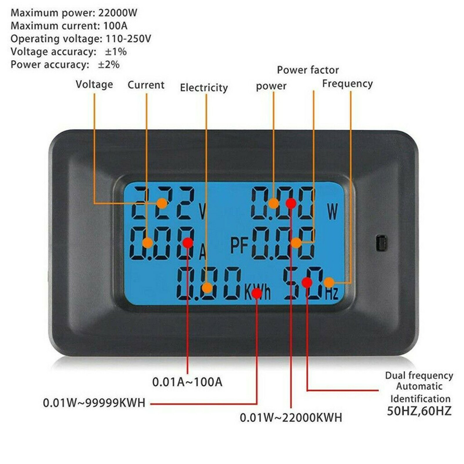 100A AC LCD Digital Volt Watt Power Voltage Meter Monitor KWh Voltmeter Ammeter