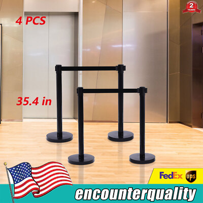 4Pcs Crowd Control Barrier Queue Poles Retractable Belt Ropes Stanchion Posts