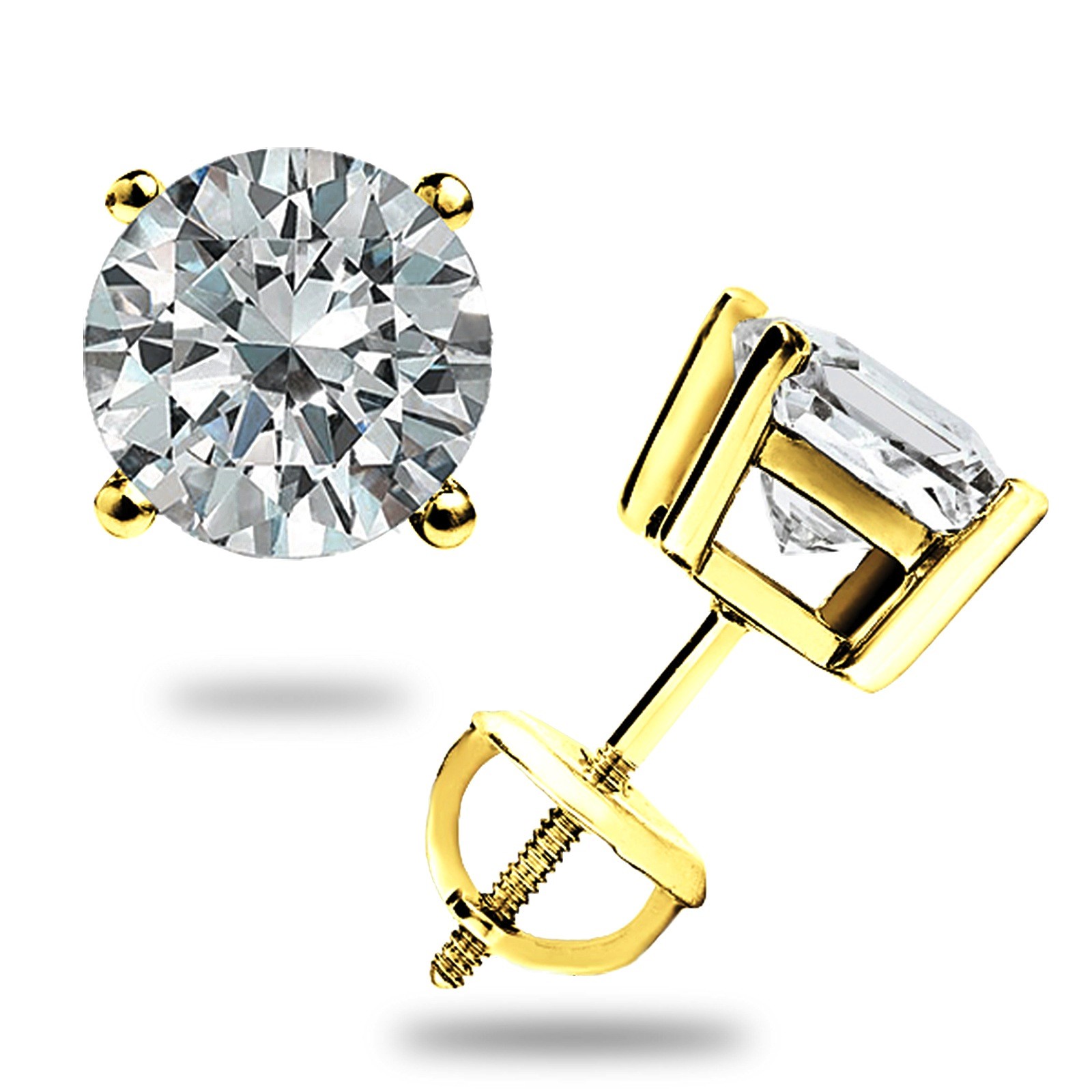 2.00 CT ROUND GRA MOISSANITE EARRINGS 14K YELLOW GOLD STUDS SCREW-BACK GIFT NEW