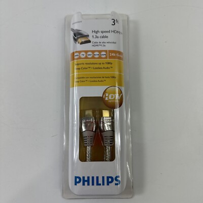 HDMI Philips Cable 3 Ft High Speed Shielded Gold Plated 4K Ultra 3D HDTV Blu-ray