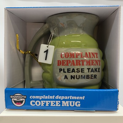 Novelty Complaint Department Grenade Shaped Coffee Mug 12 oz Big Mouth Inc NIB