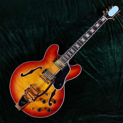 335 Custom Electric Guitar 6 String Quilted Maple Top Bigsby Bridge Gold Parts
