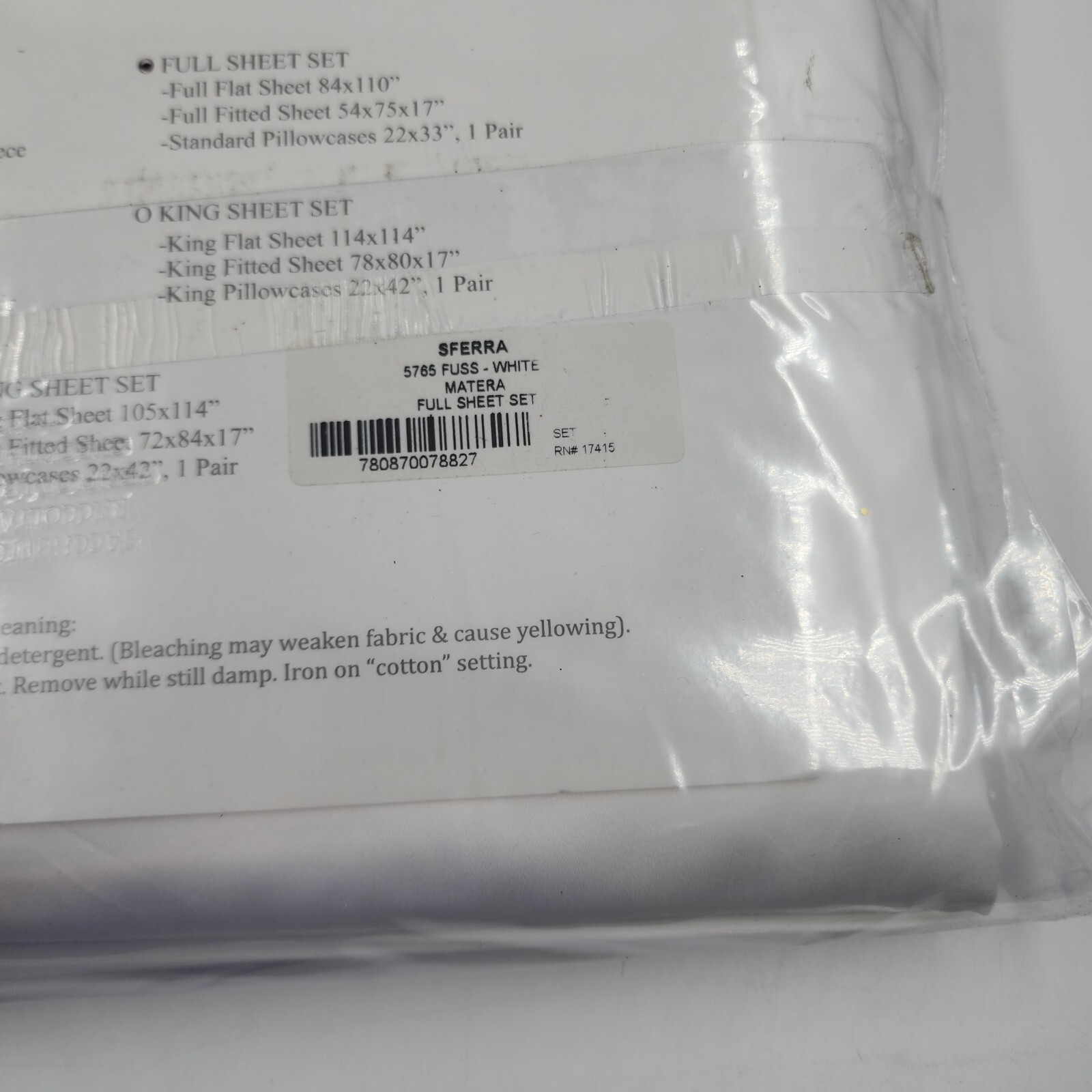 Sferra 800-Thread Count Matera Full Sheet Set 84in x 110in White - Picture 8 of 11
