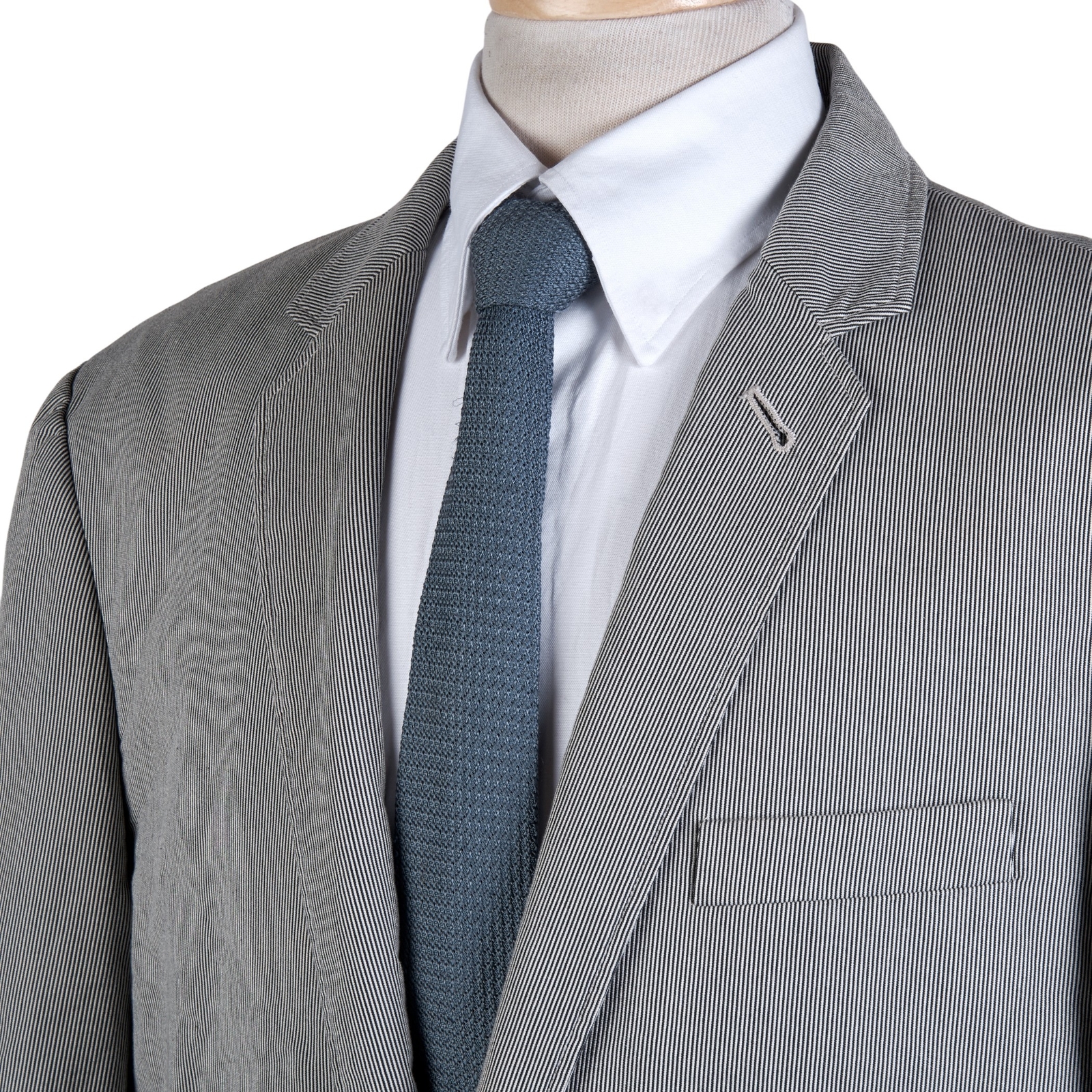 J CREW Sport Coat Mens 44R Charcoal Stripe Cotton Pincord Unconstructed Jacket
