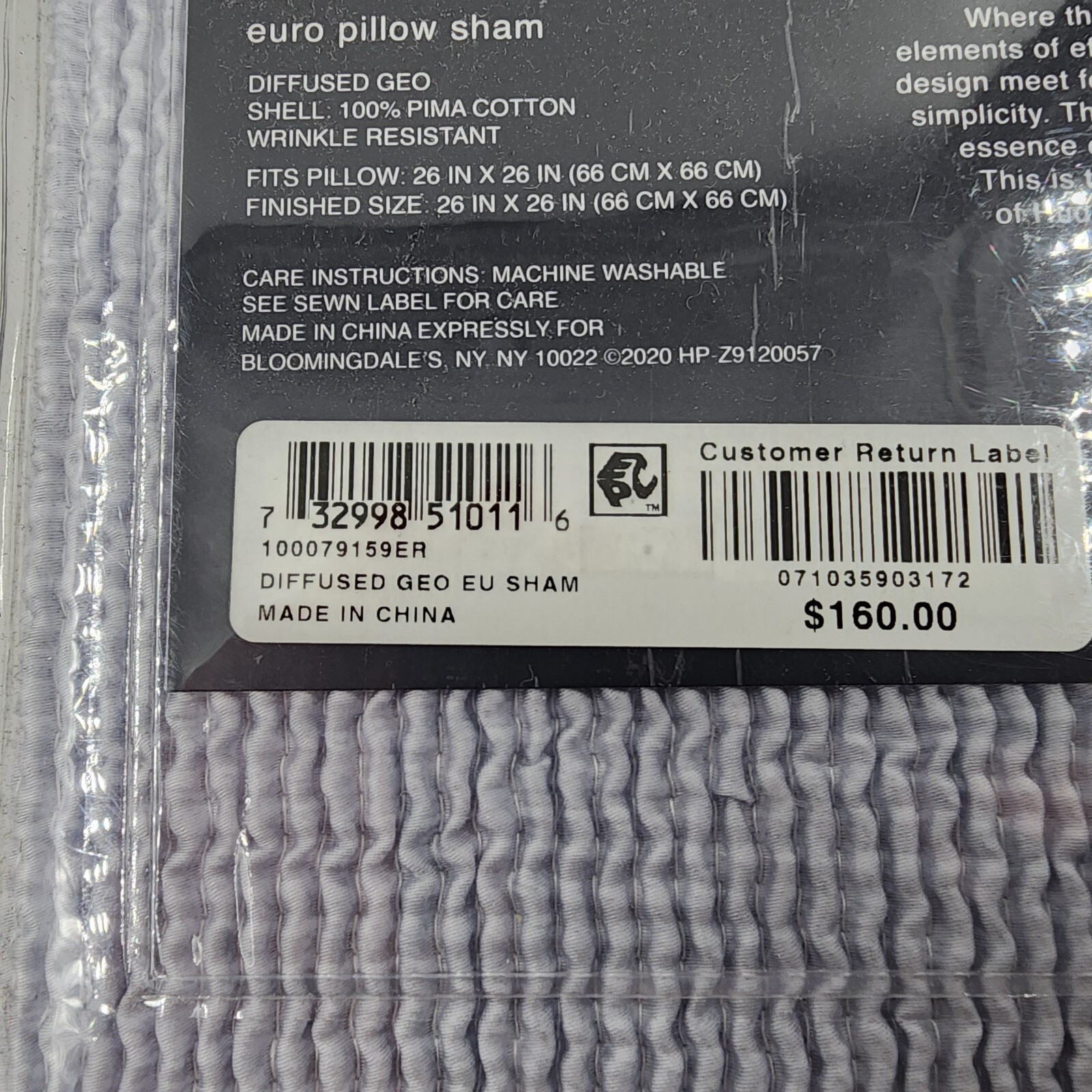 Hudson Park Collection Diffused Geo Euro Pillow Sham 26inx26in Gray Zip Closure+ - Picture 12 of 19