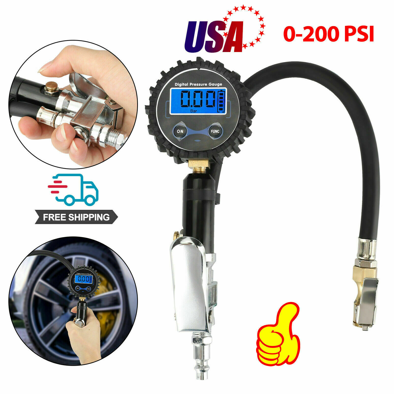 Digital Tire Inflator with Pressure Gauge 250 PSI Air Chuck for Truck/Car/Bike