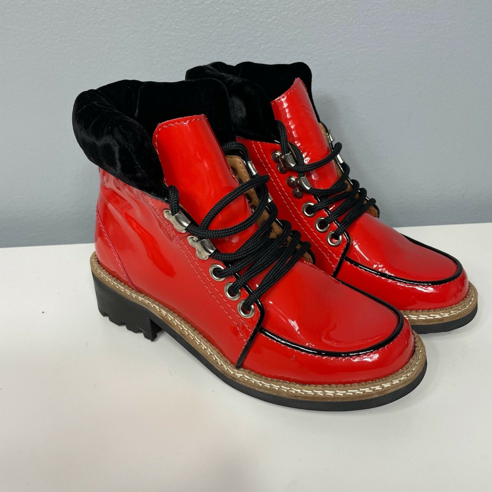 Ботинки GANNI Red Patent Leather Lace 