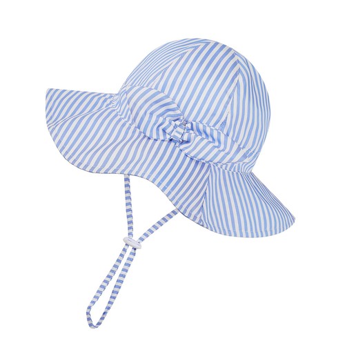 Baby Girl Sun Hat Toddler Beach Hats with 6-12 Months, Blue Stripe With Bow