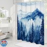 Litabel Navy Blue Long Misty Pine Forest Shower Curtain 72 x 78, Mountain Foggy Woodland Scenery Tree 78 Inch Long Shower Curtains for Bathroom, Abstract Waterproof Nature-Themed Decor