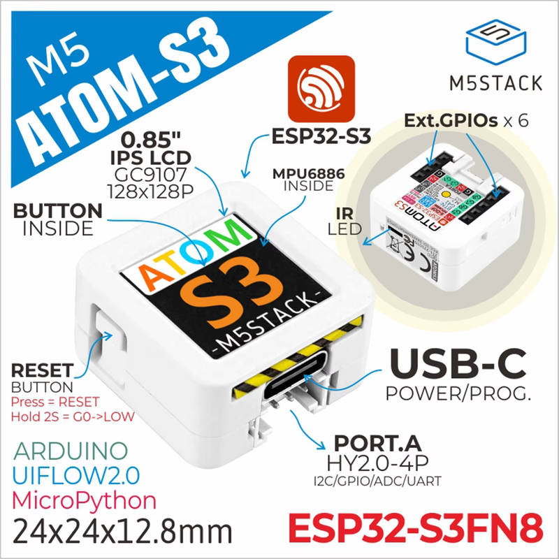 Official ATOMS3 Dev Kit w/ 0.85-inch Screen