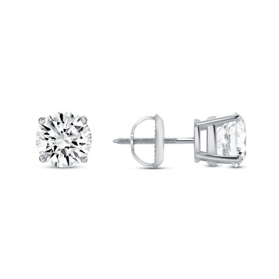 Pre-owned Shine Brite With A Diamond 3.5 Ct Round Earrings Studs Solid 14k White Gold Brilliant Cut Screw Back Basket In White/colorless
