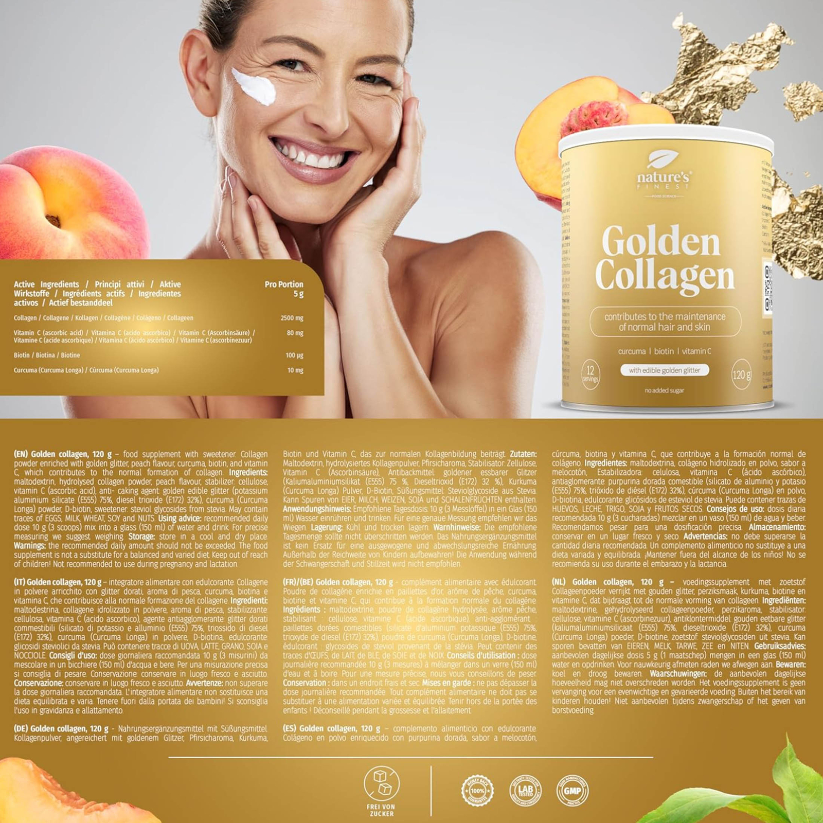 Nature's Finest Golden Collagen Powder Skin, Hair, Nails Beauty Drink 4x120g - Picture 3 of 3