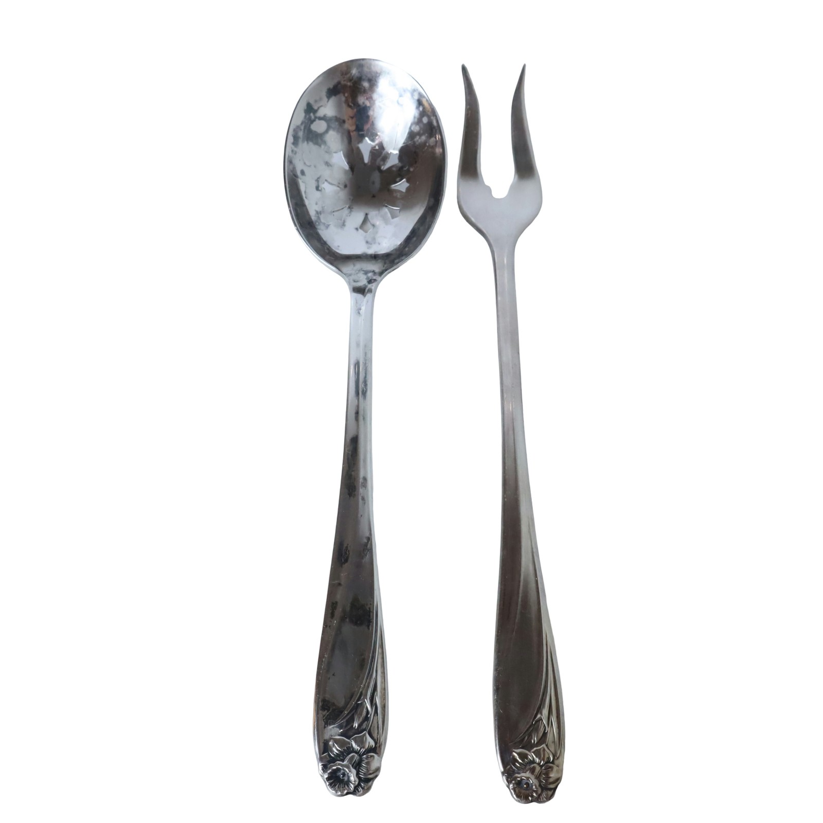 1847 Rogers Bros Daffodil Silverplate Serving Spoon Pickle Fork Set