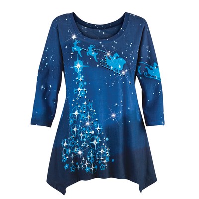 Santa's Big Night Sparkling Sequin Tunic with Sharkbite Hem