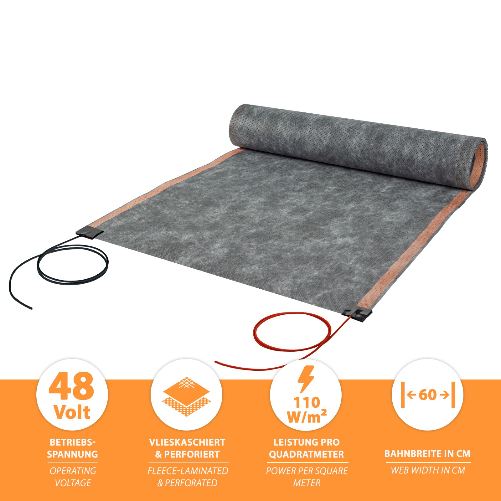 48V Heizfolie Perforiert 60cm breit 110W/m² - Bild 