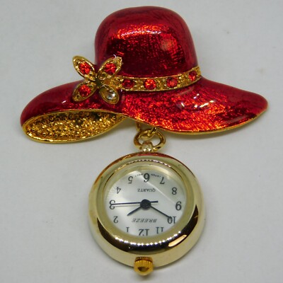 BREEZE Hat Shape Quartz Analog Women's Pin Brooch Watch New Battery
