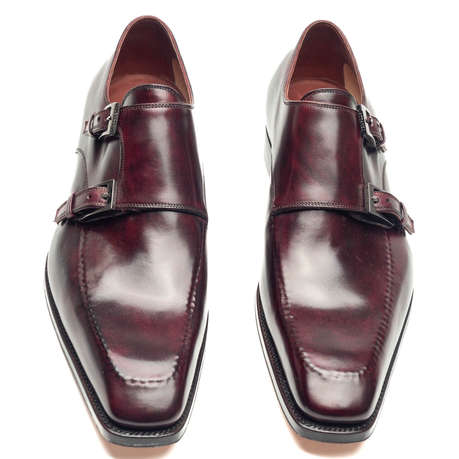 Pre-owned Santoni $6k Nwb Silvano Lattanzi Dress Shoes Red Brown Doublemonk Uk 6.5 Us 7.5 Eu 40.5
