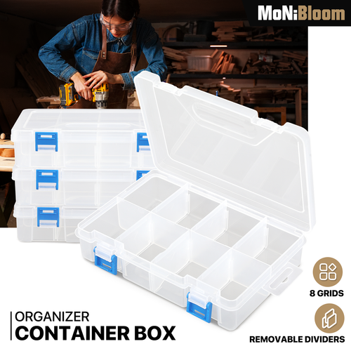 8 Grids Storage Box Adjustable Compartments Clear Plastic