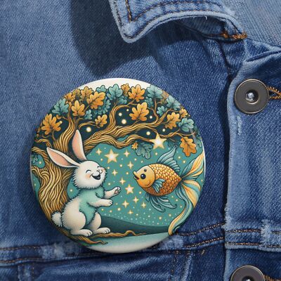 Custom Pin Button Badge Enchanted Forest Bunny Goldfish