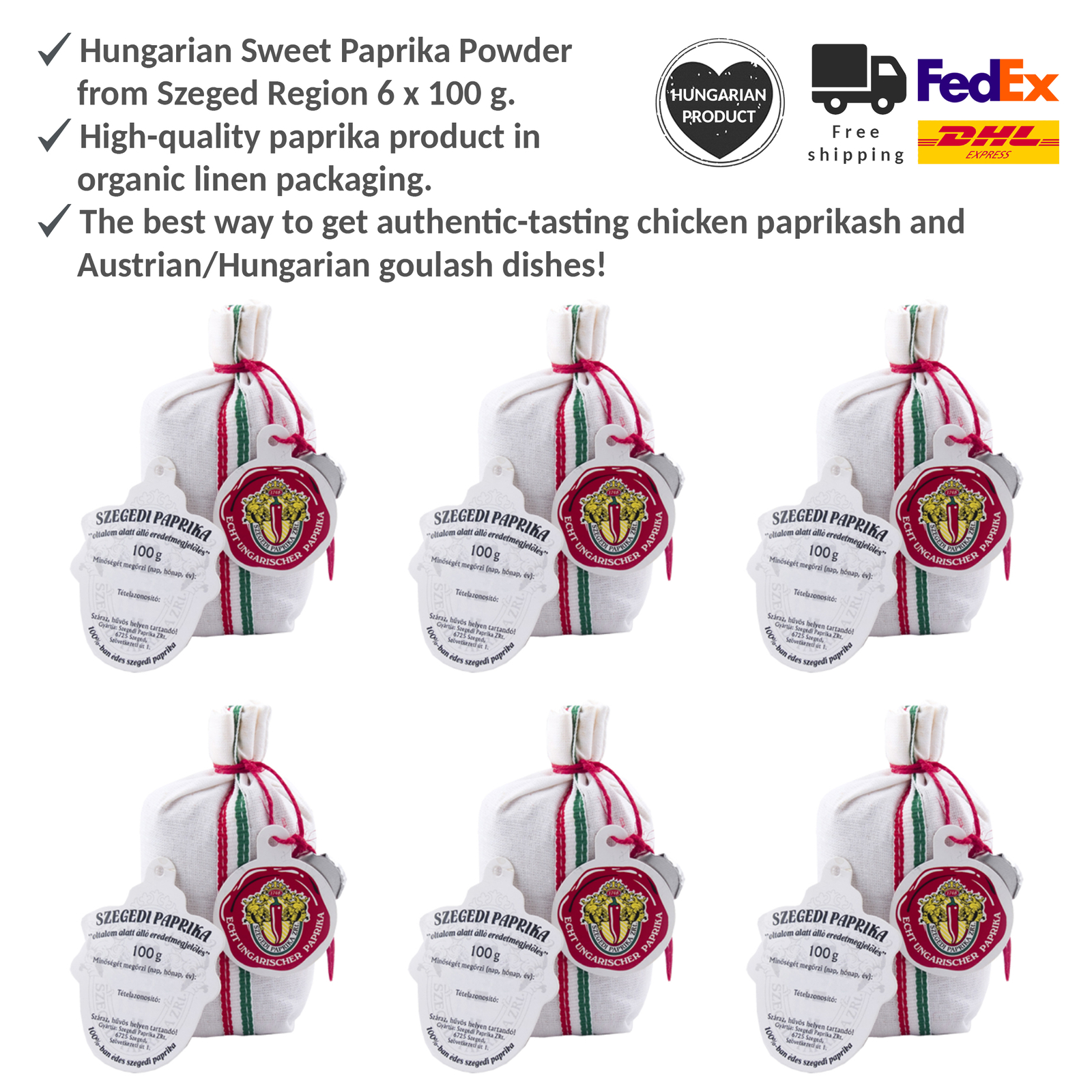 Protected Origin Szegedi Sweet Paprika Powder for Goulash and Paprikash 6x100g